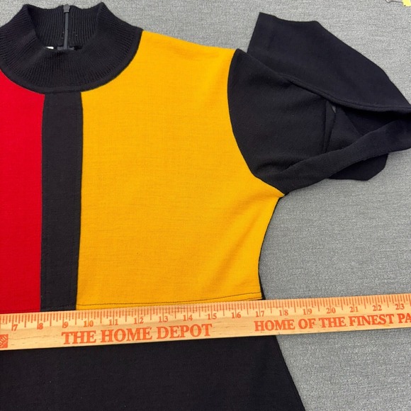 Vintage 90s‎ Karin Stevens M Black Knit Dress Yellow Red Mondrian Colorblock Mod - Picture 16 of 16
